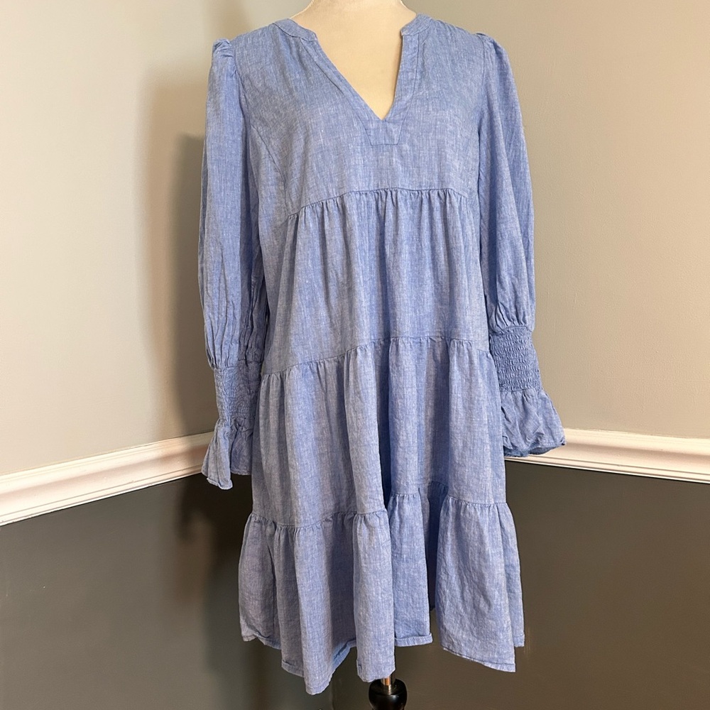 Pomander Place Kenzo Blue Bishop Sleeve V-Neck Sundress